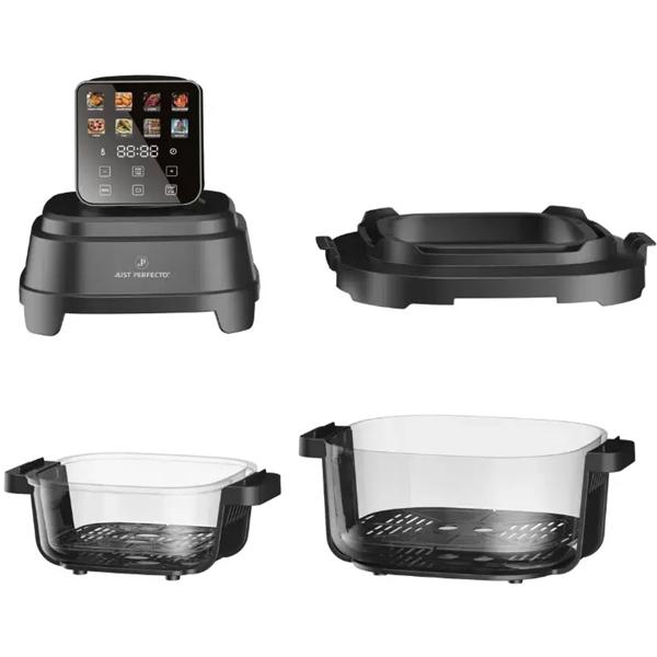 Friggitrice ad aria con 2 contenitori in vetro 1,5 L & 4 L, 1500 W, friggitrice ad aria senza olio con piena visibilità, 80–200 °C, timer 60 min, Cool‑Touch, nera