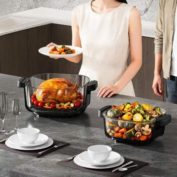 Friggitrice ad aria con 2 contenitori in vetro 1,5 L & 4 L, 1500 W, friggitrice ad aria senza olio con piena visibilità, 80–200 °C, timer 60 min, Cool‑Touch, nera