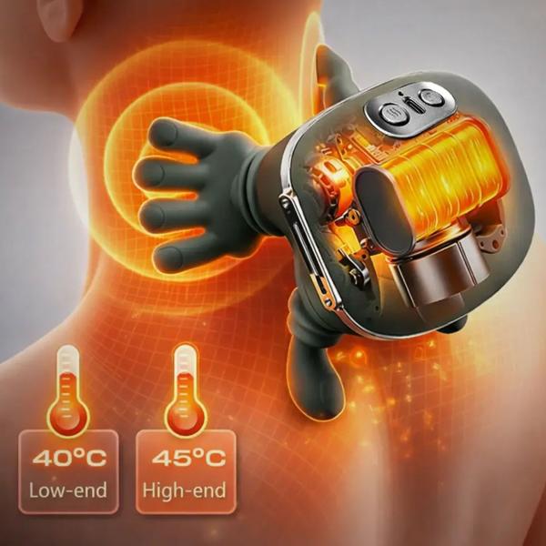 Shiatsu neck massager with hand-shaped massage heads, cordless, heat function 40–45 °C, 3 levels, battery, for neck, shoulders & back