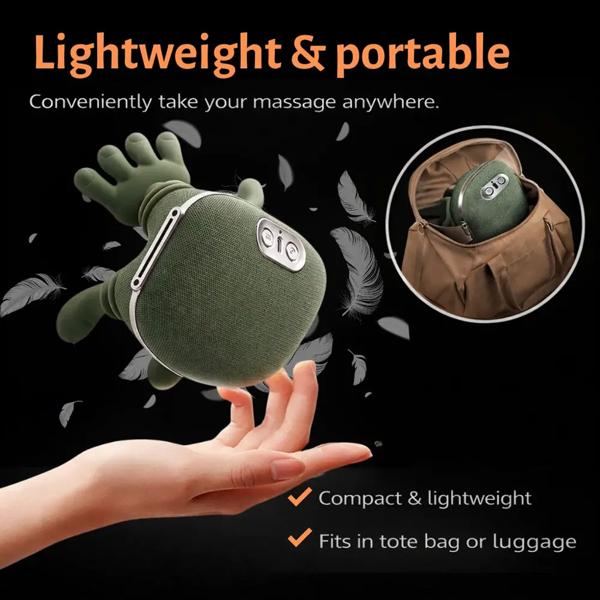 Shiatsu neck massager with hand-shaped massage heads, cordless, heat function 40–45 °C, 3 levels, battery, for neck, shoulders & back