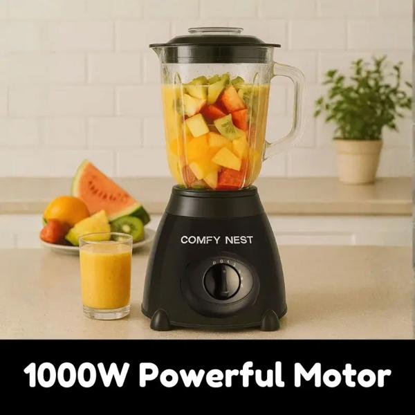 Glass stand blender with grinder, 800 W, 1.5 L jug & 0.4 L grinder cup, 5 speeds, pulse function, ice crusher, stainless steel housing, black