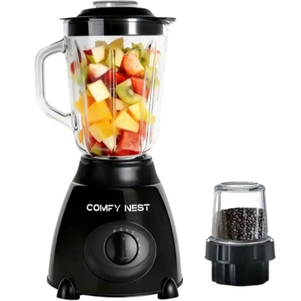 Glass stand blender with grinder, 800 W, 1.5 L jug & 0.4 L grinder cup, 5 speeds, pulse function, ice crusher, stainless steel housing, black