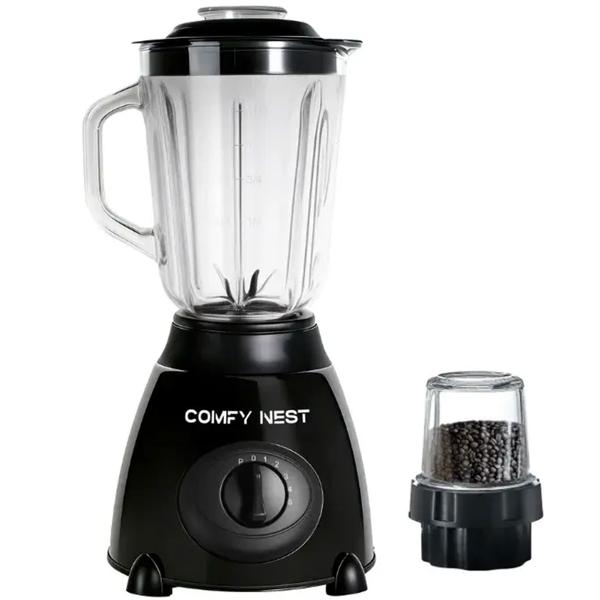 Glass stand blender with grinder, 800 W, 1.5 L jug & 0.4 L grinder cup, 5 speeds, pulse function, ice crusher, stainless steel housing, black