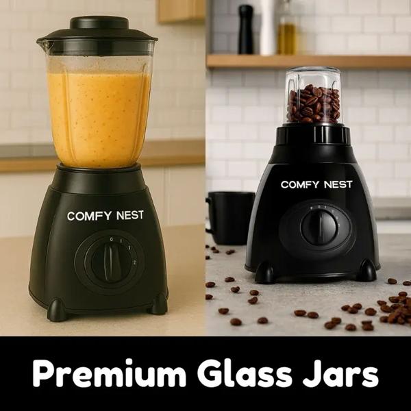Glass stand blender with grinder, 800 W, 1.5 L jug & 0.4 L grinder cup, 5 speeds, pulse function, ice crusher, stainless steel housing, black