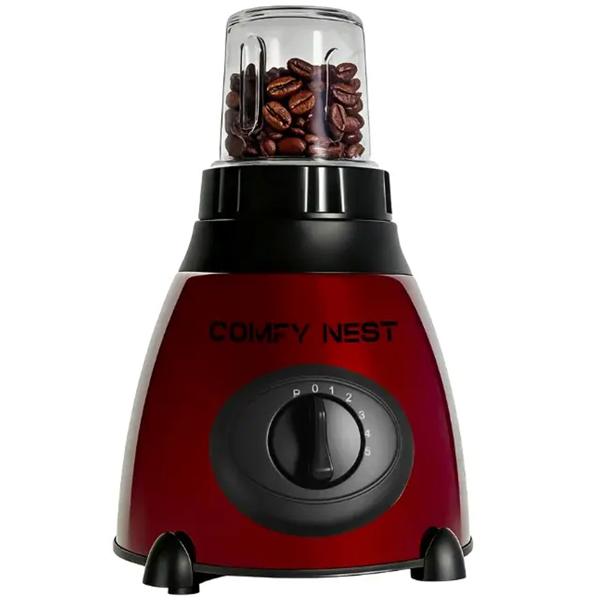 2-in-1 blender with 1.5 L glass jug and 0.4 L grinder, 800 W, 5 speeds & pulse function, crushes ice, spice & coffee grinder, stainless steel, red