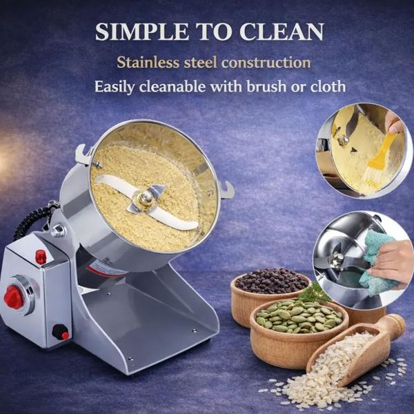 Electric grain mill 2000 W, 800 g, stainless steel, adjustable 50–300 mesh grind size, spice mill for flour, herbs & grains