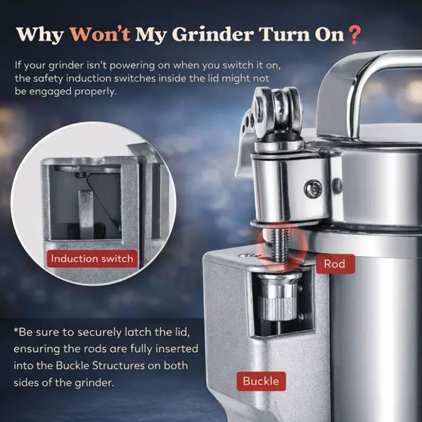 Electric grain mill 2000 W, 800 g, stainless steel, adjustable 50–300 mesh grind size, spice mill for flour, herbs & grains