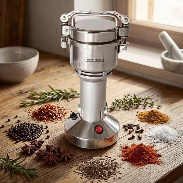 Elektrische Getreidemühle 850 W aus Edelstahl, 150 g, 28.000 U/min, 6 Klingen, für Mehl, Gewürze, Kaffee & Kräuter, mit Sicherheitsdeckel