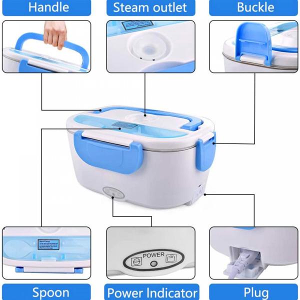 Electric lunch box 1.5 L with 2 compartments & stainless-steel insert, 3‑in‑1 for socket, 12 V car & 24 V truck, portable food warmer with bag