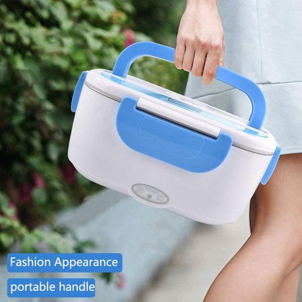 Electric lunch box 1.5 L with 2 compartments & stainless-steel insert, 3‑in‑1 for socket, 12 V car & 24 V truck, portable food warmer with bag