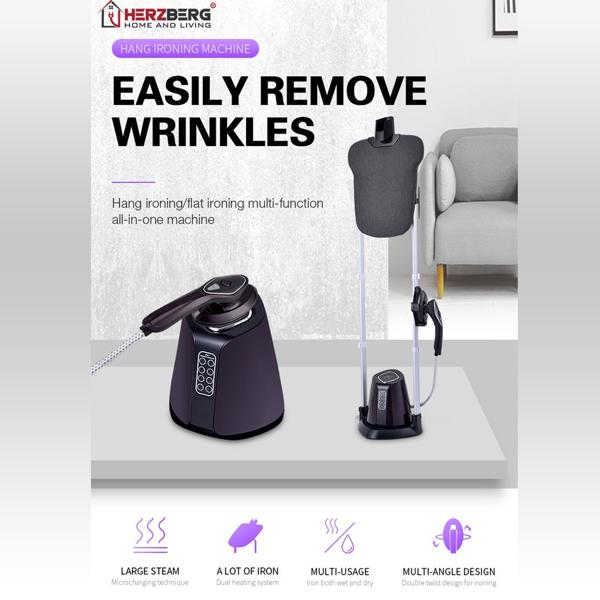Garment steamer with flexible ironing station 2500 W, rotating ironing board, telescopic pole, 1.2 L water tank, ceramic soleplate, 7 temperature levels, 3 steam levels