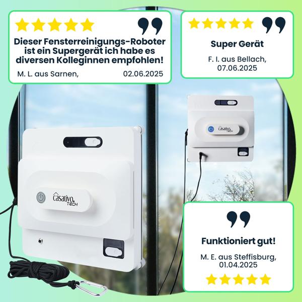 Smarter Fensterputz-Roboter mit App & Fernbedienung – Automatischer Fensterreiniger für streifenfreie Sauberkeit, rahmenlose Fenster, inkl. 4 Pads