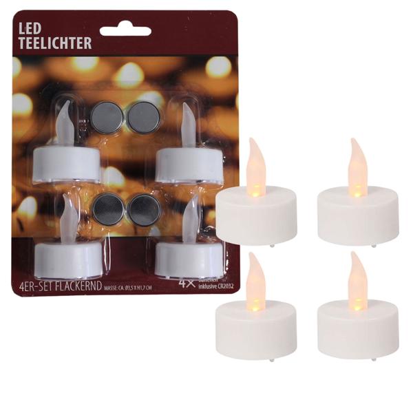 LED Teelichter 4er-Set inkl. Batterien: Elektrische Kerzen für Deko, Tischdeko, Hochzeit & Geburtstag: Stimmungsvolle Teelicht LED-Lampen