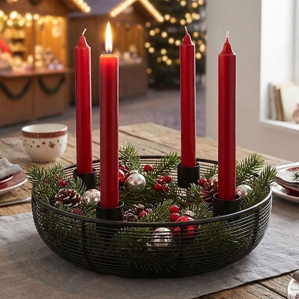 Stilvoller Adventskranz aus Metall, Schwarz Ø 20,5 cm für 4 Tafelkerzen - Moderner Kerzenhalter & Kerzenständer für Tisch & Weihnachtsdeko