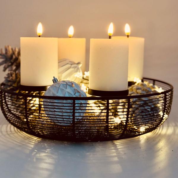 Élégante couronne de l’Avent en métal, noir, Ø 36,5 cm pour 4 bougies pilier – porte-bougies et bougeoir moderne pour table et décoration de Noël