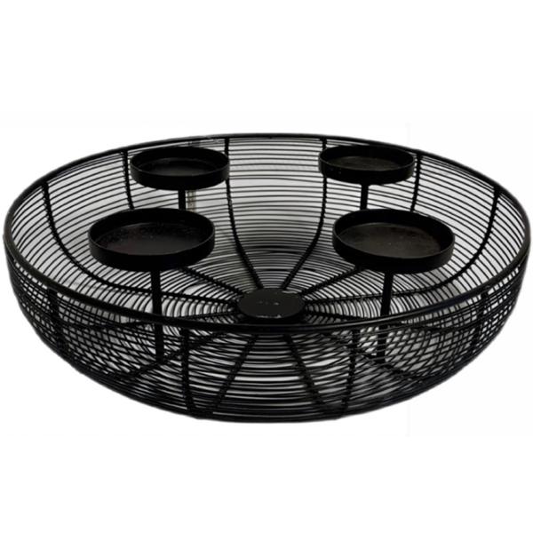 Élégante couronne de l’Avent en métal, noir, Ø 36,5 cm pour 4 bougies pilier – porte-bougies et bougeoir moderne pour table et décoration de Noël