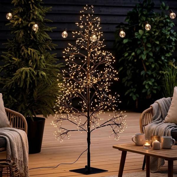Albero luminoso decorativo 120 cm con 850 LED: albero di Natale scintillante in bianco caldo dorato con timer & IP44 per giardino, balcone e interni