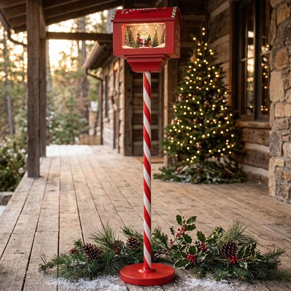 Wunderschöner Deko LED Briefkasten: 150 cm mit Schnee, Musik & Licht für Innen - Magische Weihnachtsdeko, Batterie & USB-C