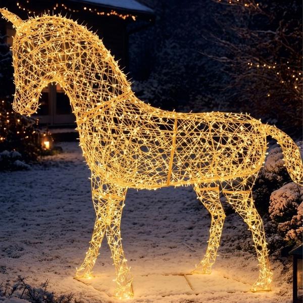 LED metal deco horse warm white: large LED unicorn figure with timer for garden decoration, Christmas decor & events, IP44, 220 cm