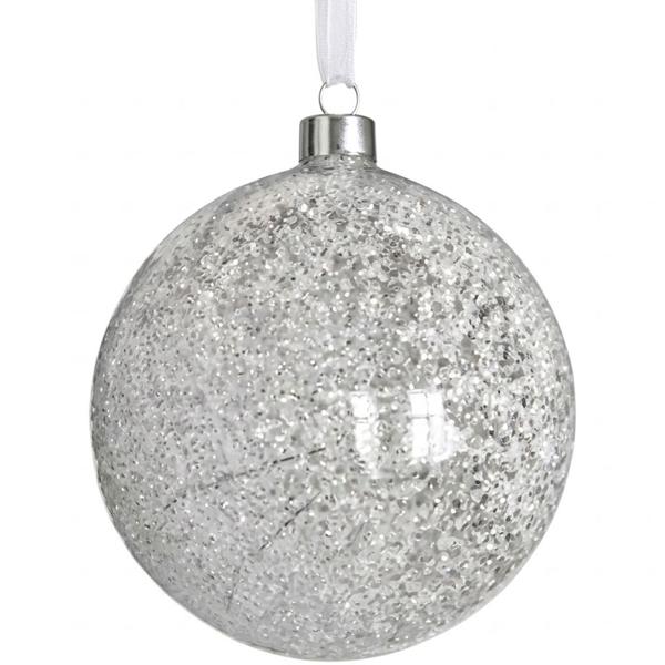 Elegante Dekokugel aus Glas gefrostet mit 20 LEDs: warmweiss hängend für Weihnachten mit Timer, Batterie - Ø 12cm Deko Leuchte