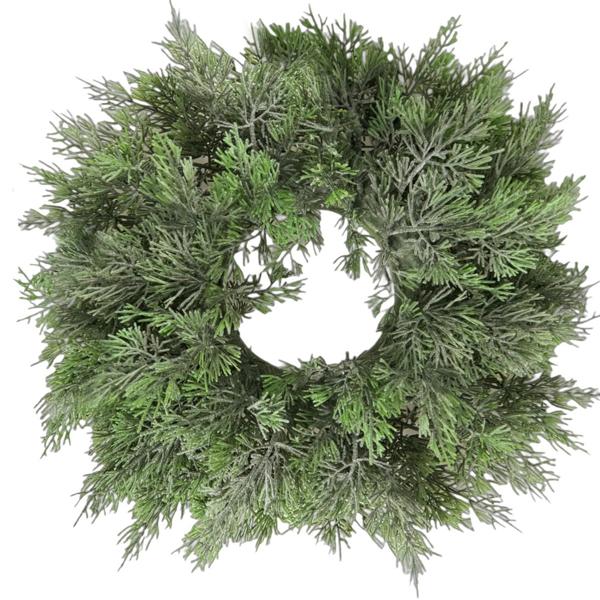 Kranz Thuja-Optik Ø 25 cm, künstlich aus Kunststoff: grüner Türkranz & Tischkranz - Dekokranz für Haustür & Tisch oder Fenster