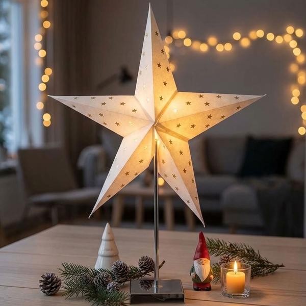 LED Leuchtstern mit Timer und Metallfuss: grosser Weihnachts- und Fensterstern stehend für moderne Weihnachtsbeleuchtung IP20, Ø60cm