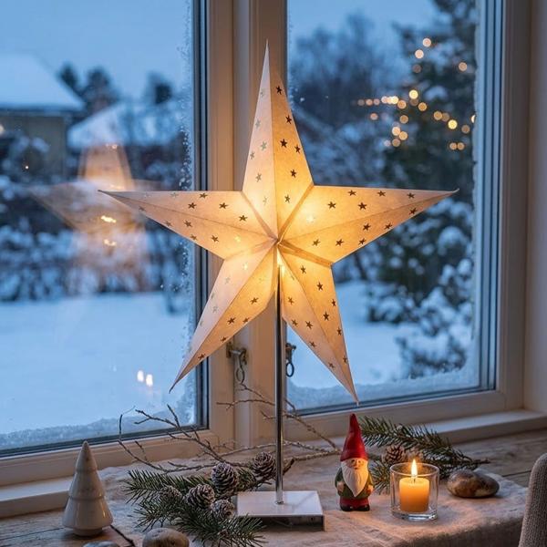 LED Leuchtstern mit Timer und Metallfuss: grosser Weihnachts- und Fensterstern stehend für moderne Weihnachtsbeleuchtung IP20, Ø60cm