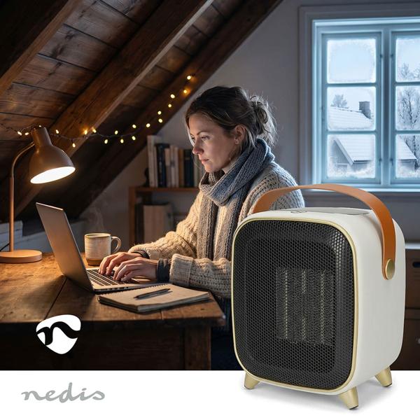 Chauffage soufflant céramique 1200 W au design rétro, chauffage PTC silencieux avec thermostat, minuteur, écran LED et mode ventilation pour des pièces jusqu’à 12 m²