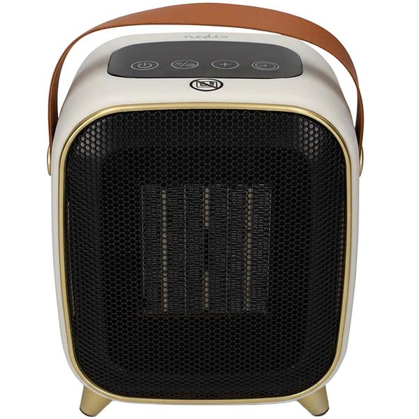 Chauffage soufflant céramique 1200 W au design rétro, chauffage PTC silencieux avec thermostat, minuteur, écran LED et mode ventilation pour des pièces jusqu’à 12 m²