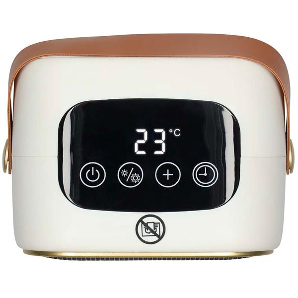 Chauffage soufflant céramique 1200 W au design rétro, chauffage PTC silencieux avec thermostat, minuteur, écran LED et mode ventilation pour des pièces jusqu’à 12 m²