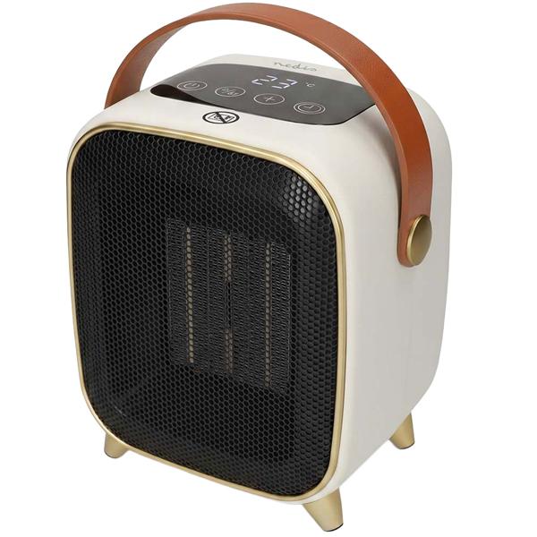Chauffage soufflant céramique 1200 W au design rétro, chauffage PTC silencieux avec thermostat, minuteur, écran LED et mode ventilation pour des pièces jusqu’à 12 m²