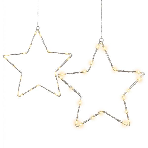 2er-Set Stimmungsvolle LED Metallsterne Ø15 cm & Ø40 cm mit Saugnapf fürs Fenster, warmweisse Lichter, Timer & Batterriebetrieb, Weihnachtsdeko