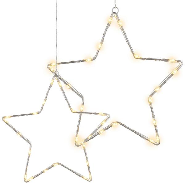 2er-Set Stimmungsvolle LED Metallsterne Ø15 cm & Ø40 cm mit Saugnapf fürs Fenster, warmweisse Lichter, Timer & Batterriebetrieb, Weihnachtsdeko
