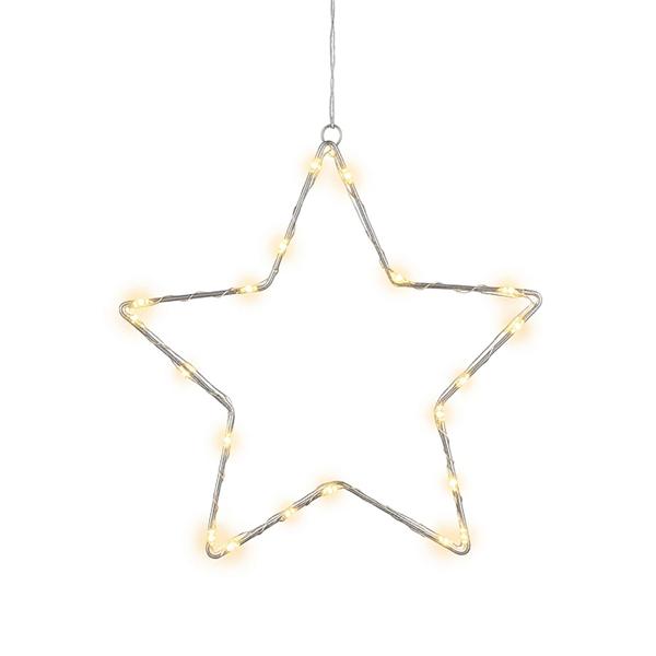Stimmungsvoller LED Metallstern Ø15 cm mit Saugnapf fürs Fenster, 10 warmweisse Lichter, Timer & Batterriebetrieb, Weihnachtsdeko