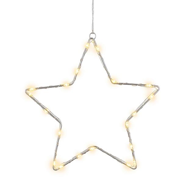 Stimmungsvoller LED Metallstern Ø40 cm mit Saugnapf fürs Fenster, 30 warmweisse Lichter, Timer & Batterriebetrieb, Weihnachtsdeko
