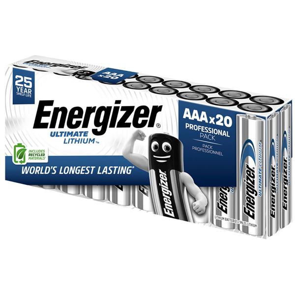 Box of 20 Energizer Ultimate Lithium AAA micro batteries 1.5 V 1250 mAh – leak‑proof micro batteries with 25‑year shelf life for camera & outdoor use