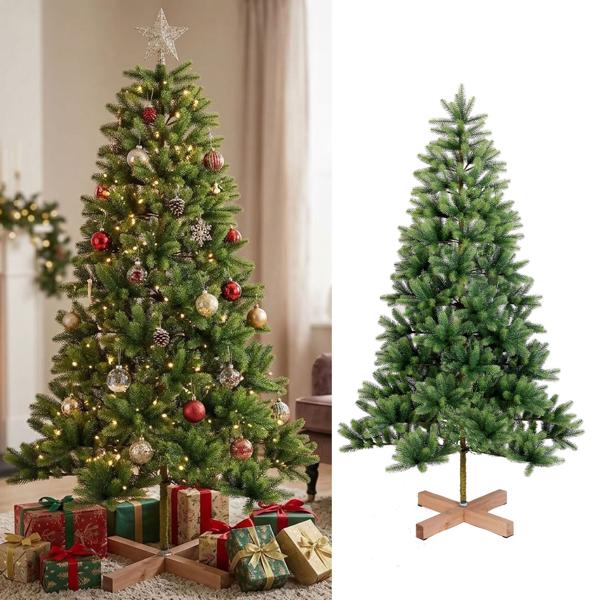 Artificial Christmas tree 180 cm with over 900 tips, Ø 109 cm, folding branches, wooden stand, reusable fir tree, quick assembly