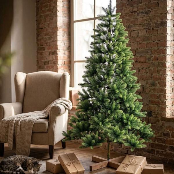 Artificial Christmas tree 180 cm with over 900 tips, Ø 109 cm, folding branches, wooden stand, reusable fir tree, quick assembly