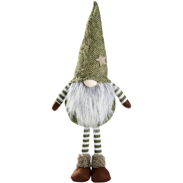 Weihnachtswichtel Deko mit Teleskopbeinen, grüne Sternmütze & Flauschbart, Stoff Wichtel 63 cm, grün-weiss geringelt, Weihnachtsdeko