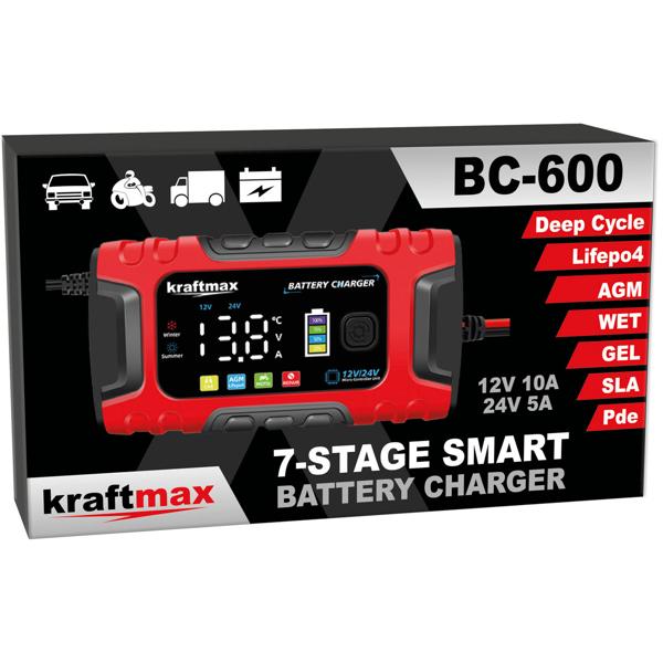 Chargeur de batterie auto 12/24V entièrement automatique – chargeur de batterie smart 10A avec écran LCD pour AGM gel LiFePO4 voiture camion