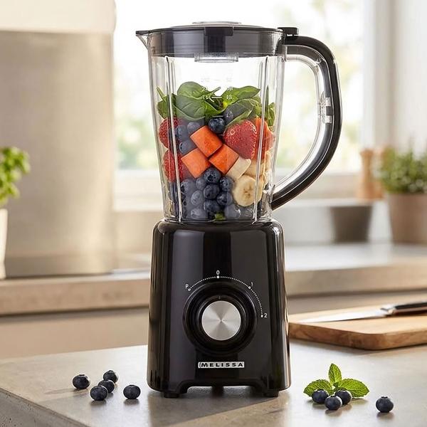 Blender 800 W with 1.5 L jug, 4 stainless steel blades, 2 speeds & pulse function, dishwasher-safe smoothie blender, black