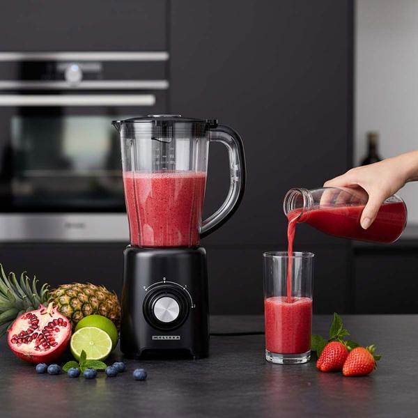 Blender 800 W with 1.5 L jug, 4 stainless steel blades, 2 speeds & pulse function, dishwasher-safe smoothie blender, black