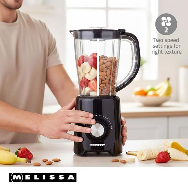 Blender 800 W with 1.5 L jug, 4 stainless steel blades, 2 speeds & pulse function, dishwasher-safe smoothie blender, black