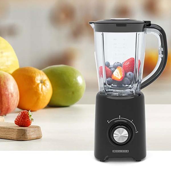 Blender 800 W with 1.5 L jug, 4 stainless steel blades, 2 speeds & pulse function, dishwasher-safe smoothie blender, black