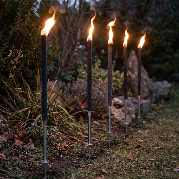 Stainless steel torch holders, set of 5 with ground spike, rustproof holder for garden torches and wax torches, with drip tray, for garden and events