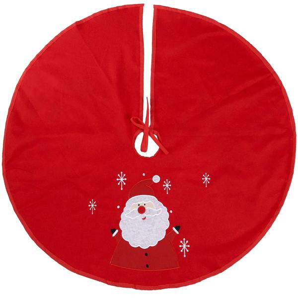 Christbaumdecke rund 90 cm rot mit Weihnachtsmann-Motiv & Schneeflocken, Weihnachtsbaumdecke aus Polyester, Baumrock für den Christbaumständer
