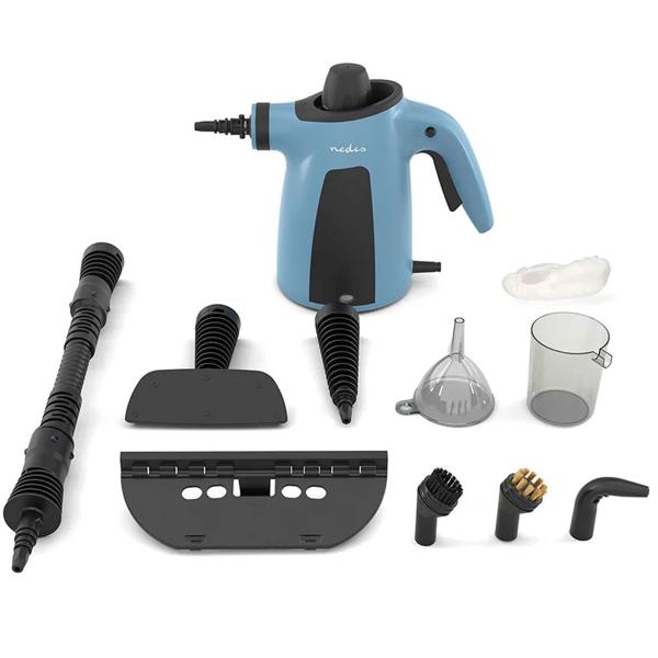Handdampfreiniger 1050 W mit 10 Zubehörteilen, Dampfreiniger mit 3,5 bar und 0,35 l Wassertank für Küche, Bad, Fenster, Polster und Fugen, 4 m Kabel