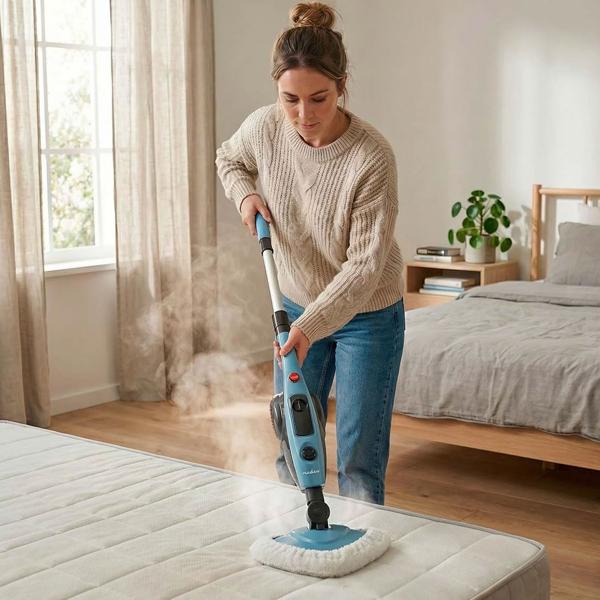 Dampfreiniger Dampfmopp 1500 W mit Zubehörset, Dampfbesen mit 550 ml Wassertank, 110 °C Dampf, schwenkbarem Dreieckskopf und 5 m Kabel für alle Böden