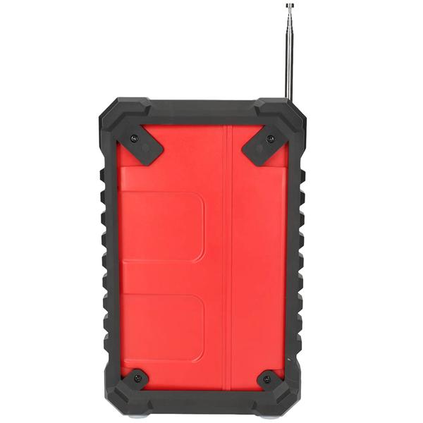 Baustellenradio DAB+ und UKW mit Bluetooth und Akku, robustes Radio IP54 mit 30 W Klang, bis 10 Std. Laufzeit, USB-C Ladung, Tragegriff, rot/schwarz