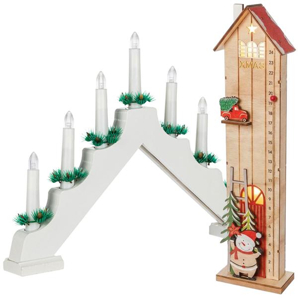 Set maison calendrier de l’Avent LED & arc lumineux LED : décoration de Noël élégante éclairée en blanc chaud avec minuterie & compte à rebours – idéal pour table & fenêtre
